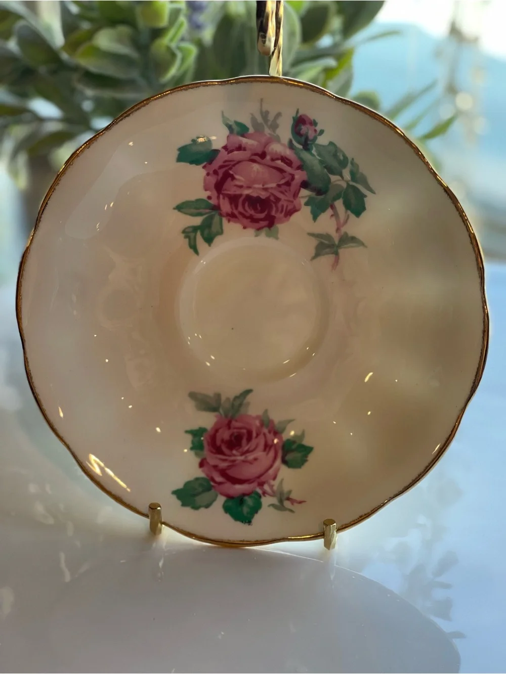 Jason Bone China Floral Teacup and Saucer with Pink Roses and Gold Accent